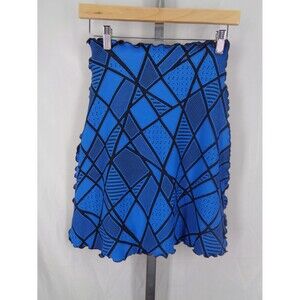 Haystacks Blue Black Skirt Sz XS Lettuce Hem Stretch Geometric Made in Michigan